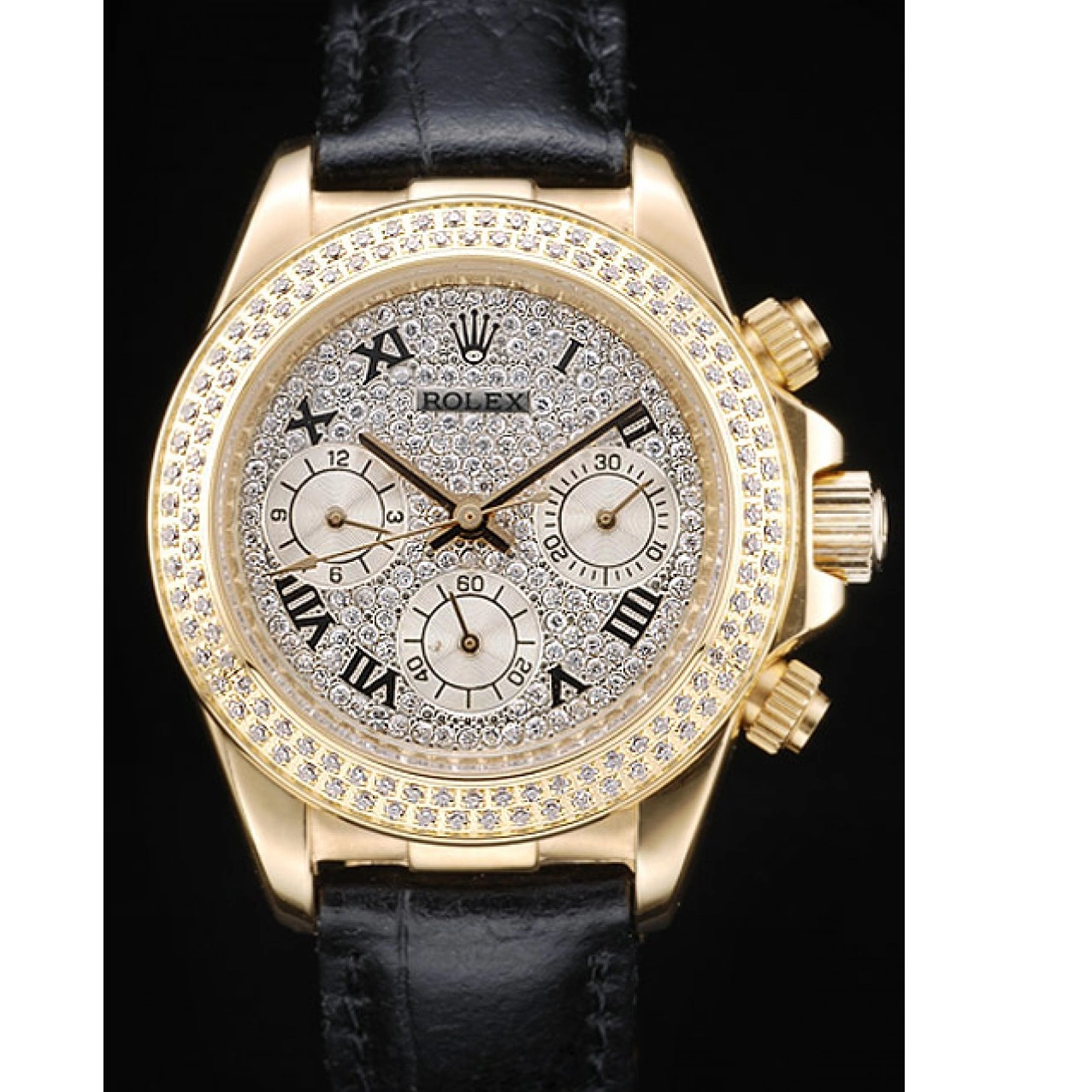 Aaa fake watches Dial Case Crystal Gold Daytona Studded Crystal 98238 Lady Bezel Rolex Studded 0518